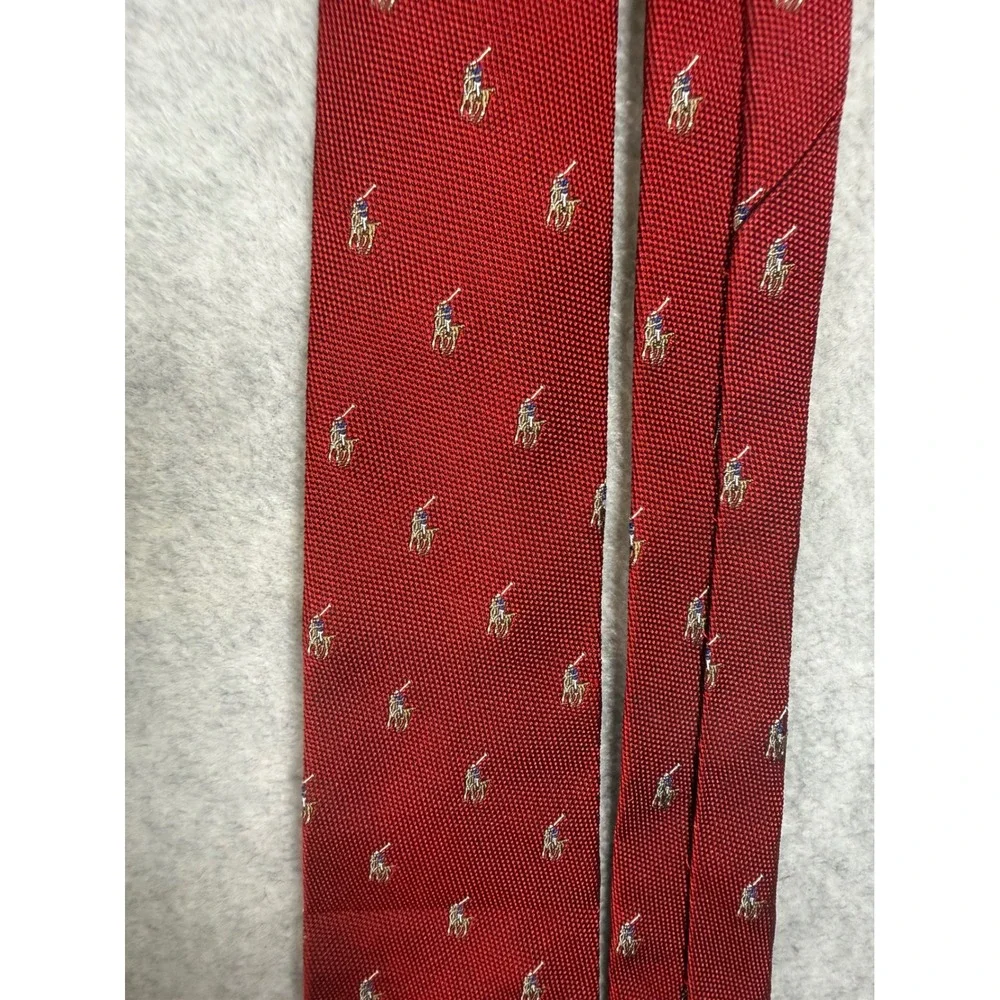 Polo Ralph Lauren Silk Tie Red Embroidered All Over Pony Logo Classic Necktie
